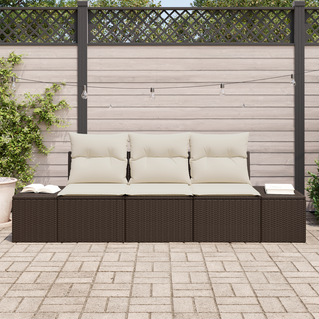 Havesofa Sæt med opbevaring 3 pcs Brun og Creme polyrattan