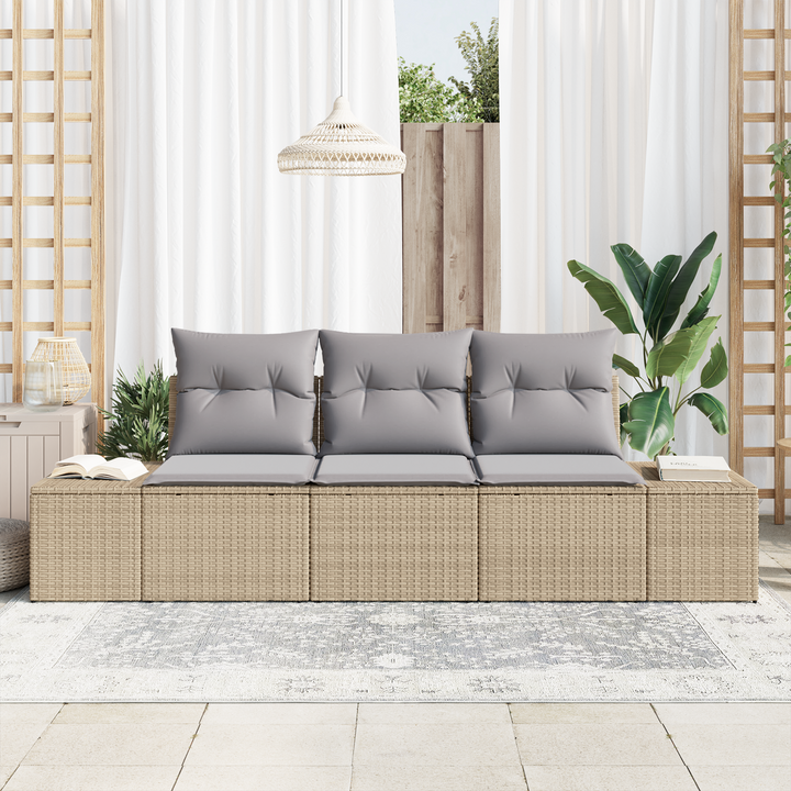 Havesofa Sæt med opbevaring 3 pcs Beige og lys grå polyrattan