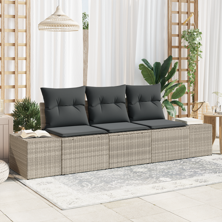 Havesofa Sæt med opbevaring 3 pcs Lysegrå polyrattan