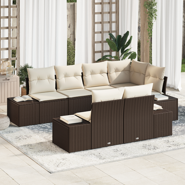 Havesofa Sæt med opbevaring 7 pcs Brun og Creme polyrattan