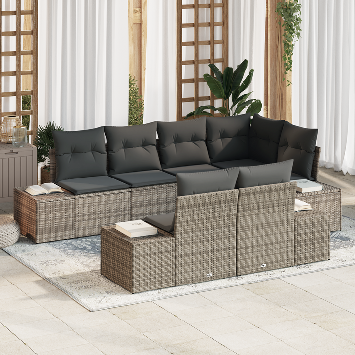 Havesofa Sæt med opbevaring 7 pcs Grå polyrattan