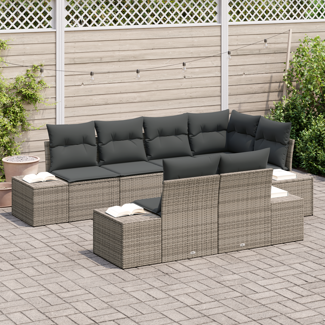 Havesofa Sæt med opbevaring 7 pcs Grå polyrattan