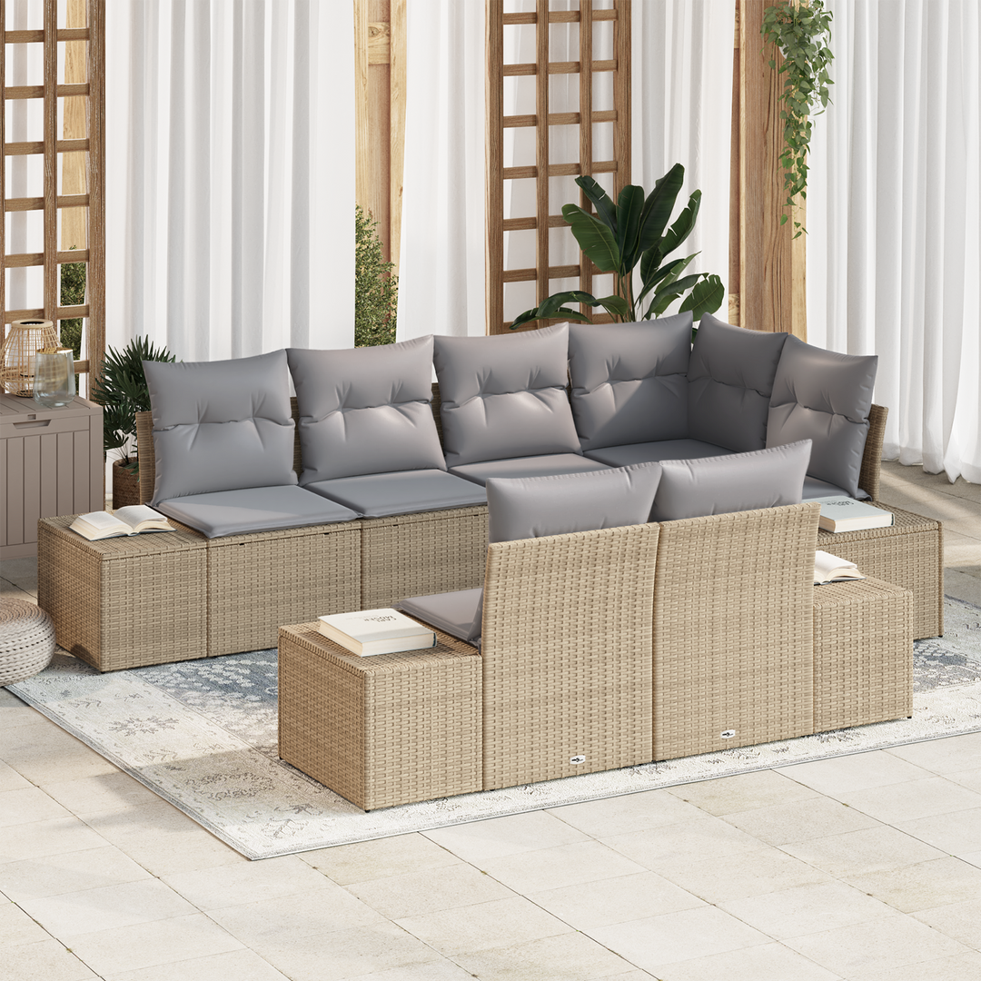 Havesofa Sæt med opbevaring 7 pcs Beige og lys grå polyrattan