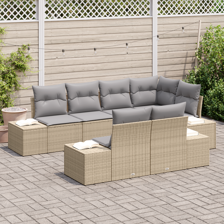 Havesofa Sæt med opbevaring 7 pcs Beige og lys grå polyrattan
