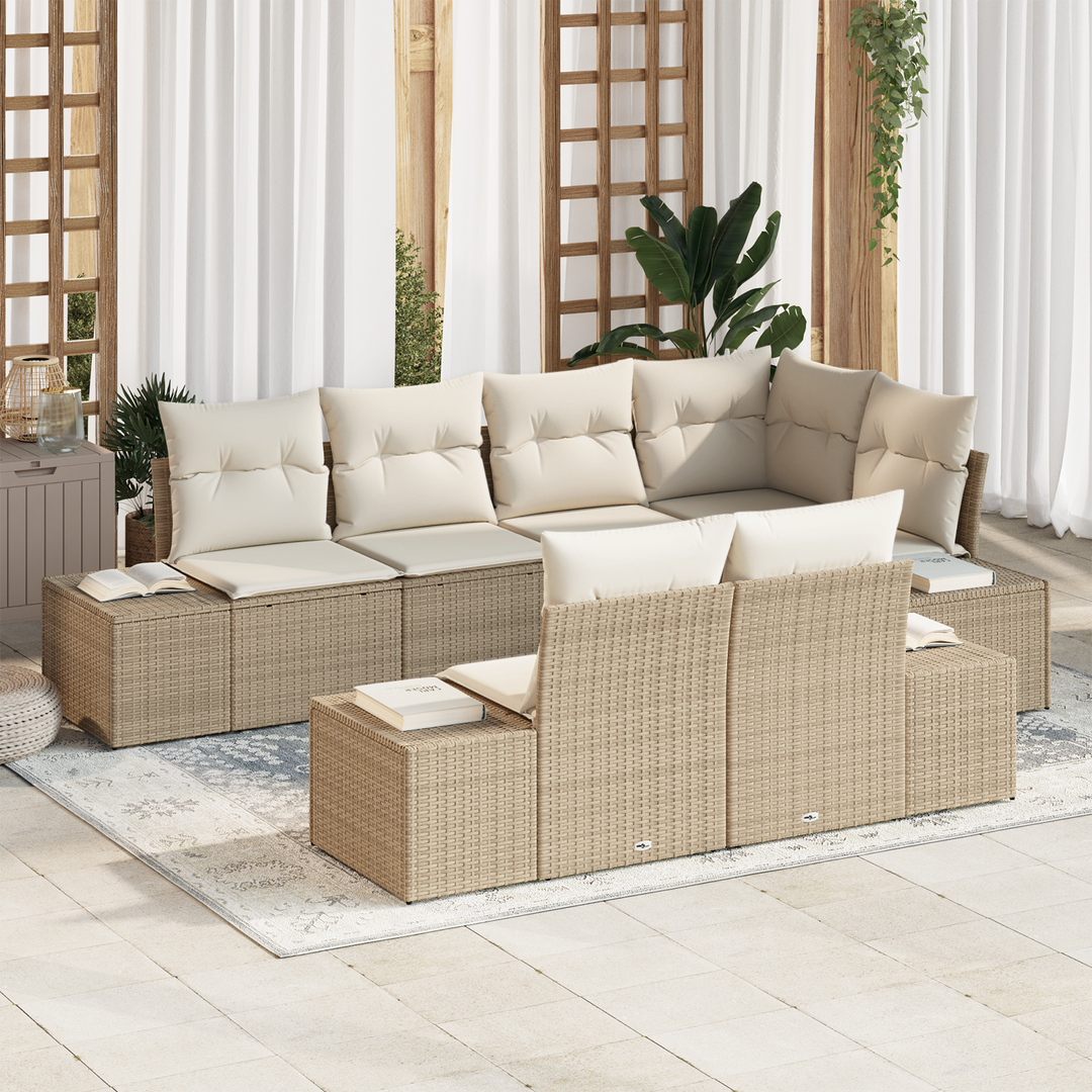 Havesofa Sæt med opbevaring 7 pcs Beige og creme polyrattan