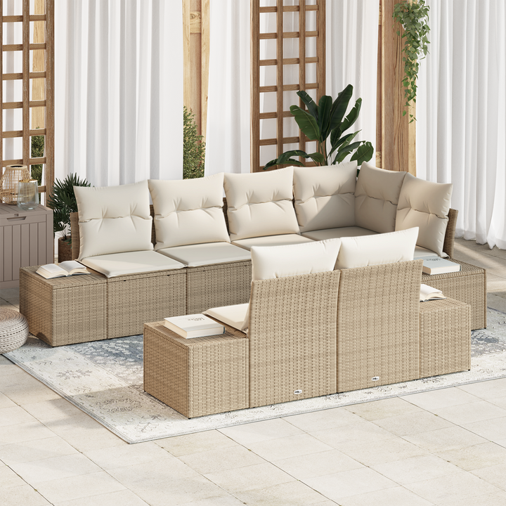 Havesofa Sæt med opbevaring 7 pcs Beige og creme polyrattan