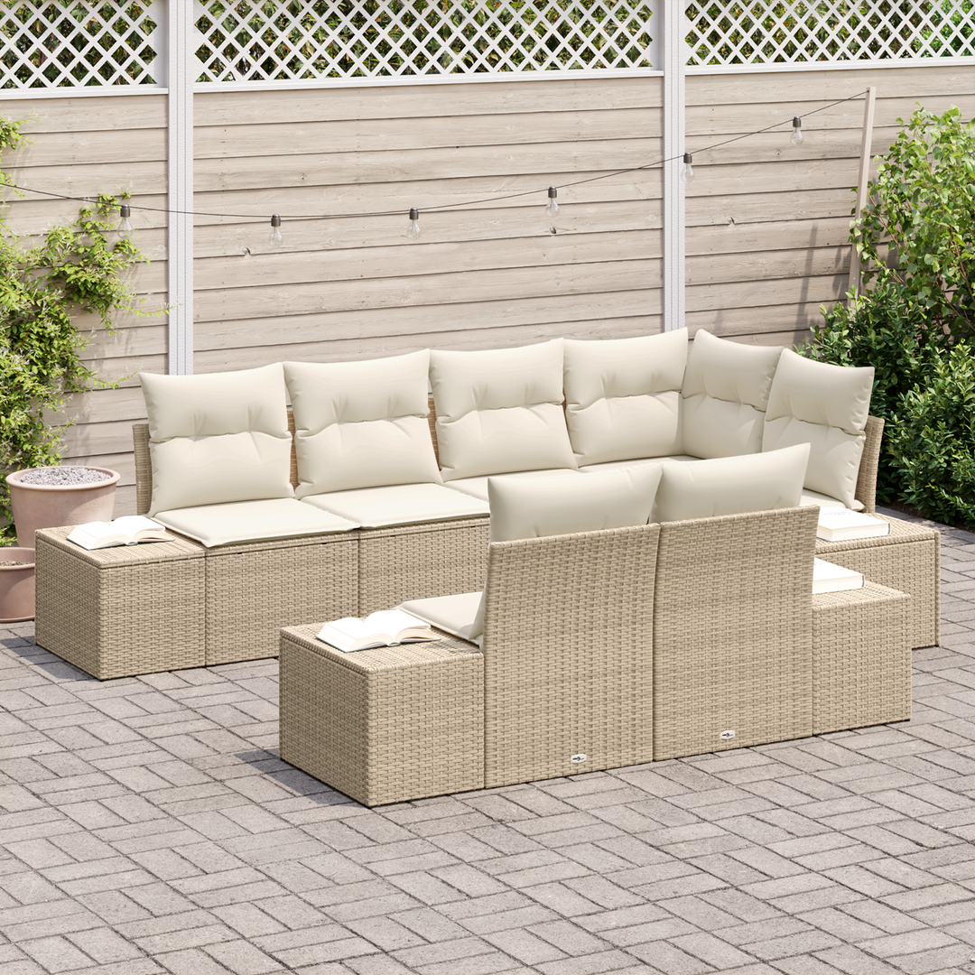 Havesofa Sæt med opbevaring 7 pcs Beige og creme polyrattan