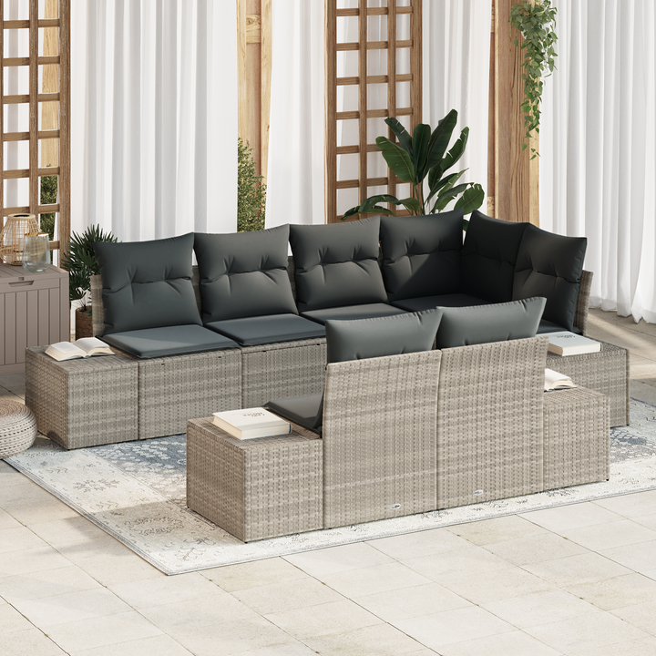Havesofa Sæt med opbevaring 7 pcs Lysegrå polyrattan