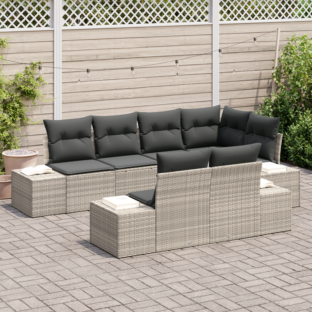 Havesofa Sæt med opbevaring 7 pcs Lysegrå polyrattan