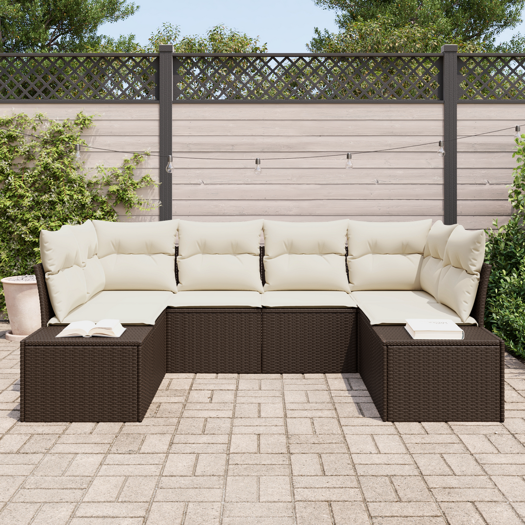 Havesofa Sæt med opbevaring 6 pcs Brun og Creme Poly rattan