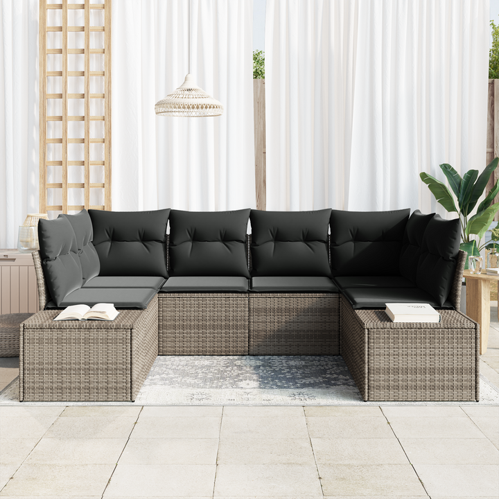 Havesofa Sæt med opbevaring 6 pcs Grå Poly rattan