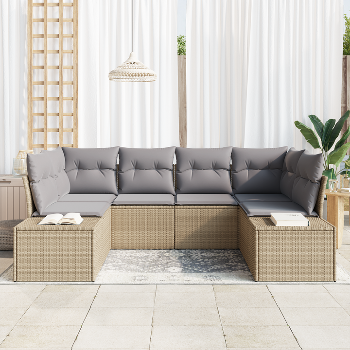 Havesofa Sæt med opbevaring 6 pcs Beige og lys grå Poly rattan