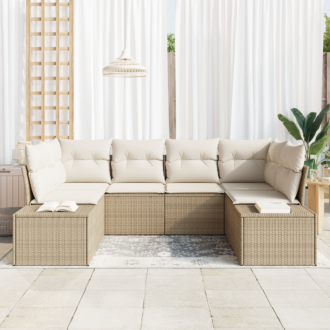 Havesofa Sæt med opbevaring 6 pcs Beige og creme Poly rattan