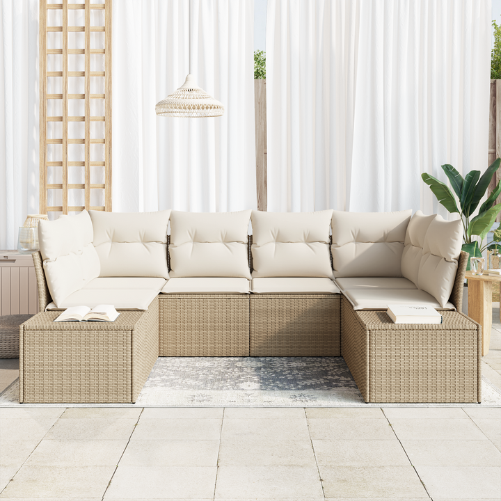 Havesofa Sæt med opbevaring 6 pcs Beige og creme Poly rattan