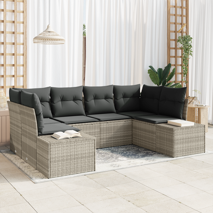 Havesofa Sæt med opbevaring 6 pcs Lysegrå Poly rattan