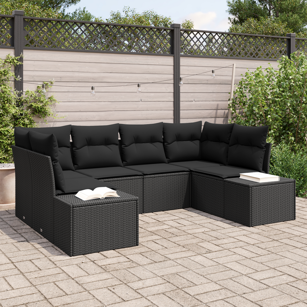 Havesofa Sæt med opbevaring 6 pcs Sort Poly rattan
