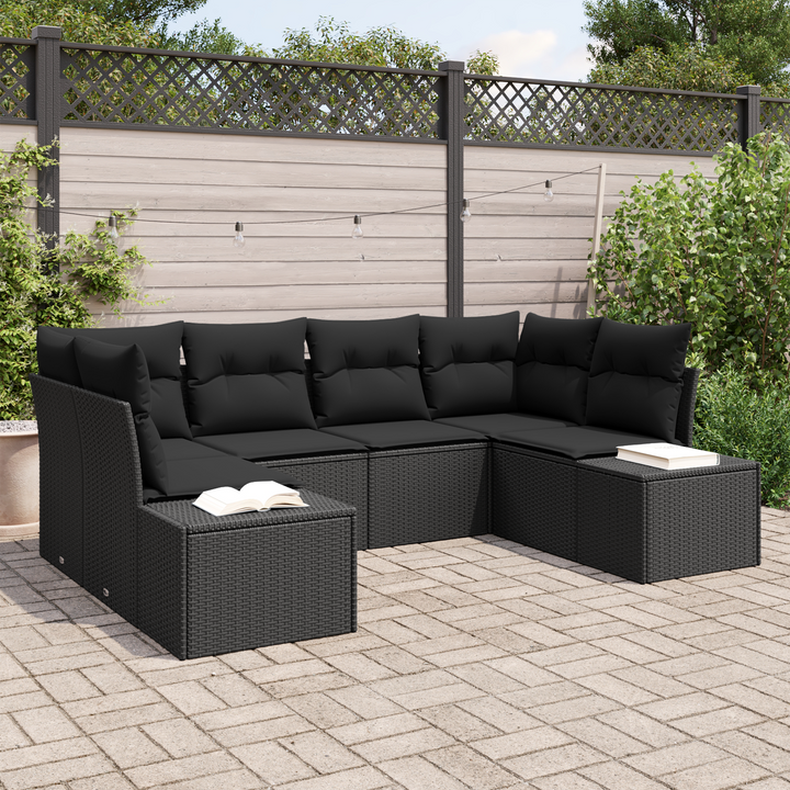 Havesofa Sæt med opbevaring 6 pcs Sort Poly rattan