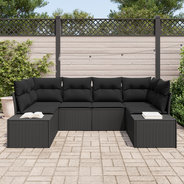 Havesofa Sæt med opbevaring 6 pcs Sort Poly rattan