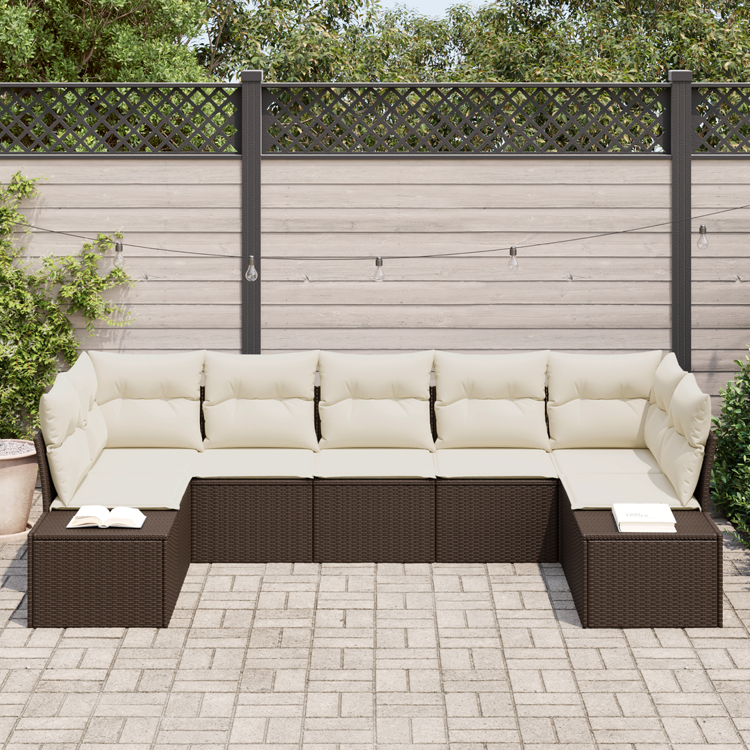 Havesofa Sæt med opbevaring 7 pcs Brun og Creme Poly rattan