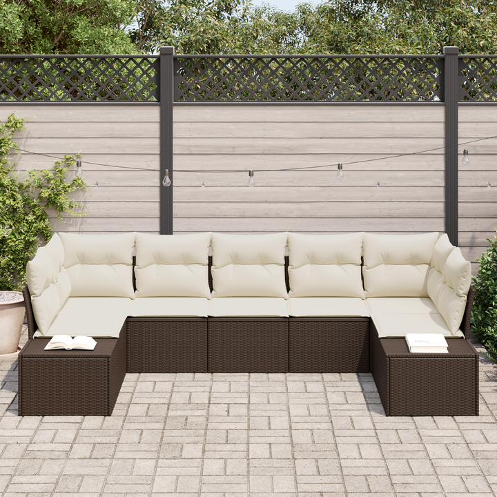 Havesofa Sæt med opbevaring 7 pcs Brun og Creme Poly rattan