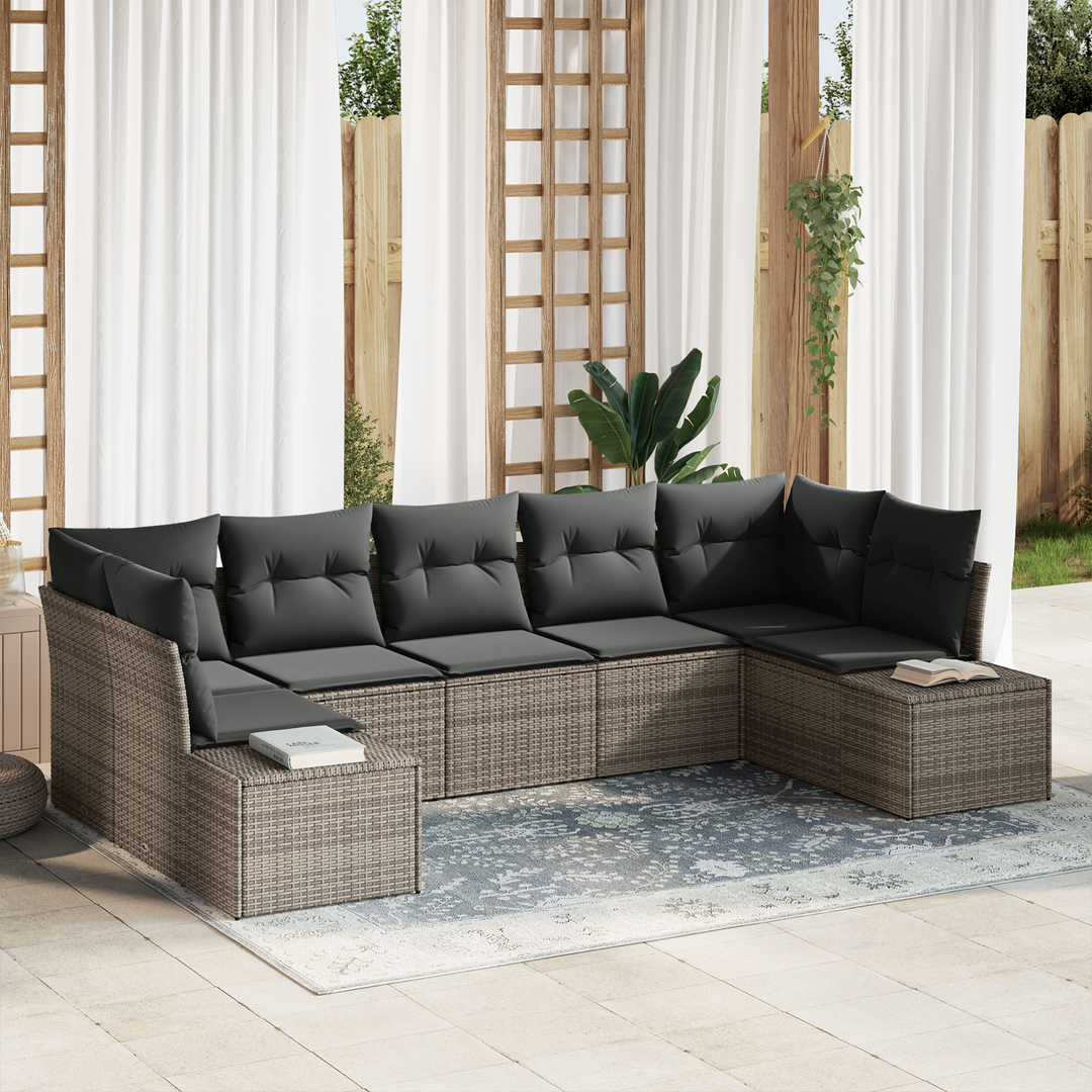 Havesofa Sæt med opbevaring 7 pcs Grå Poly rattan