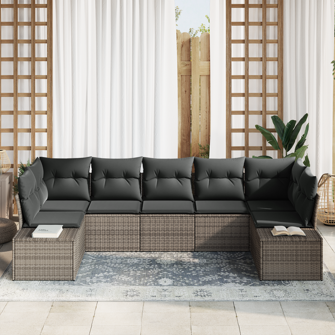 Havesofa Sæt med opbevaring 7 pcs Grå Poly rattan