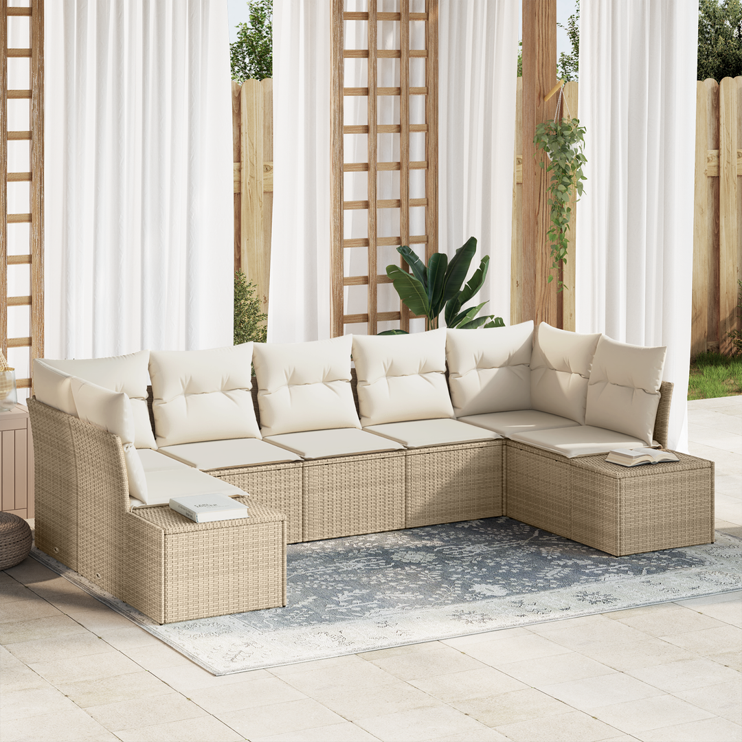 Havesofa Sæt med opbevaring 7 pcs Beige og creme Poly rattan