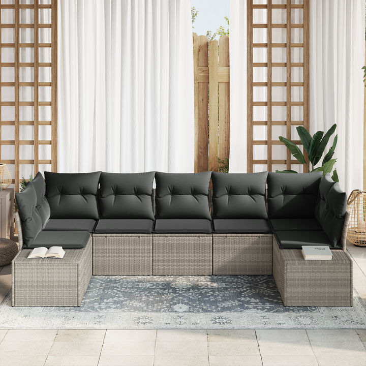 Havesofa Sæt med opbevaring 7 pcs Lysegrå Poly rattan