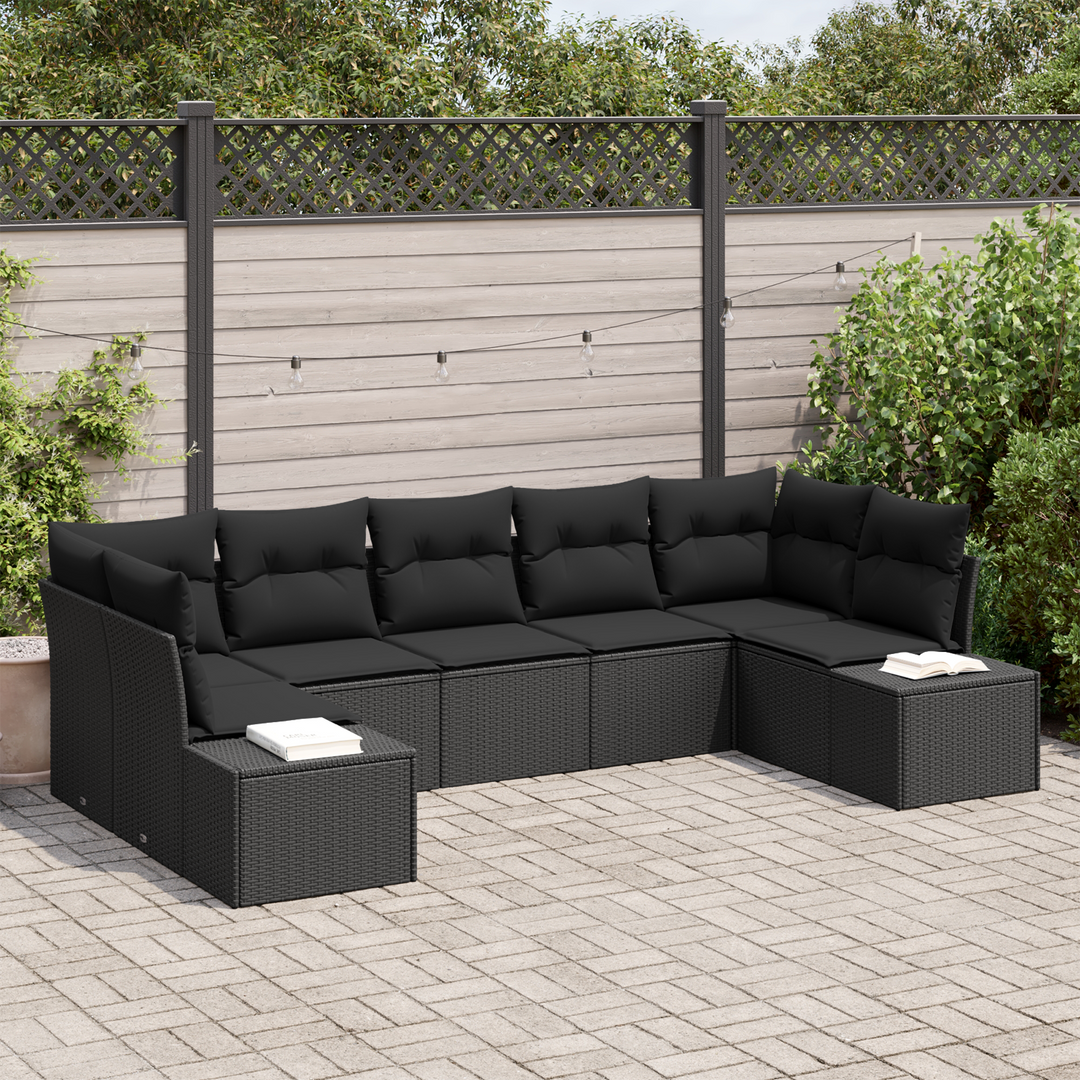 Havesofa Sæt med opbevaring 7 pcs Sort Poly rattan