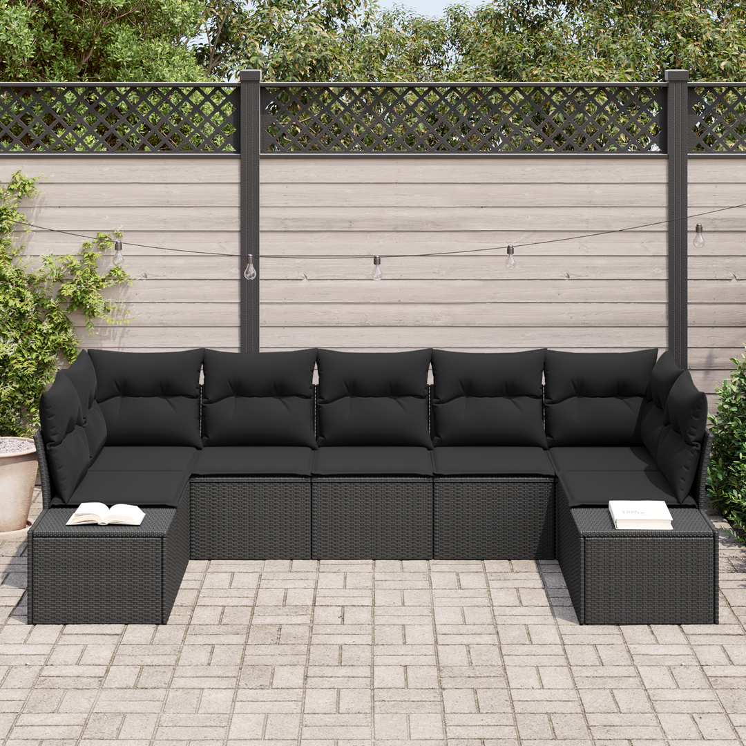 Havesofa Sæt med opbevaring 7 pcs Sort Poly rattan