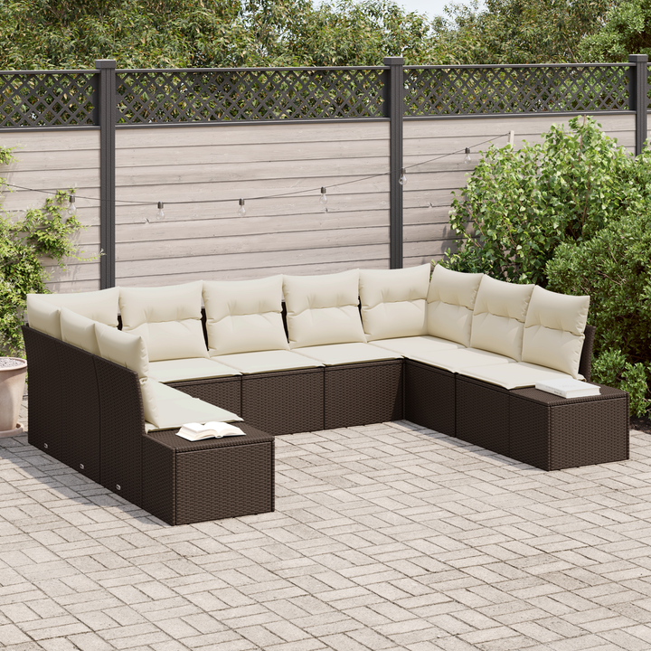 Havesofa Sæt med pude 9 pcs Brun og Creme Polyrattan