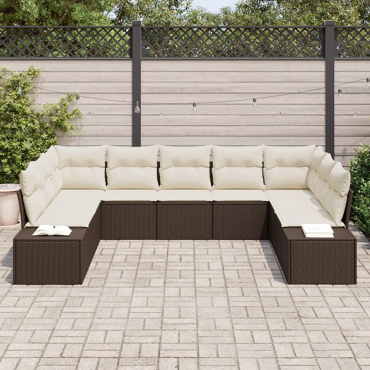 Havesofa Sæt med pude 9 pcs Brun og Creme Polyrattan