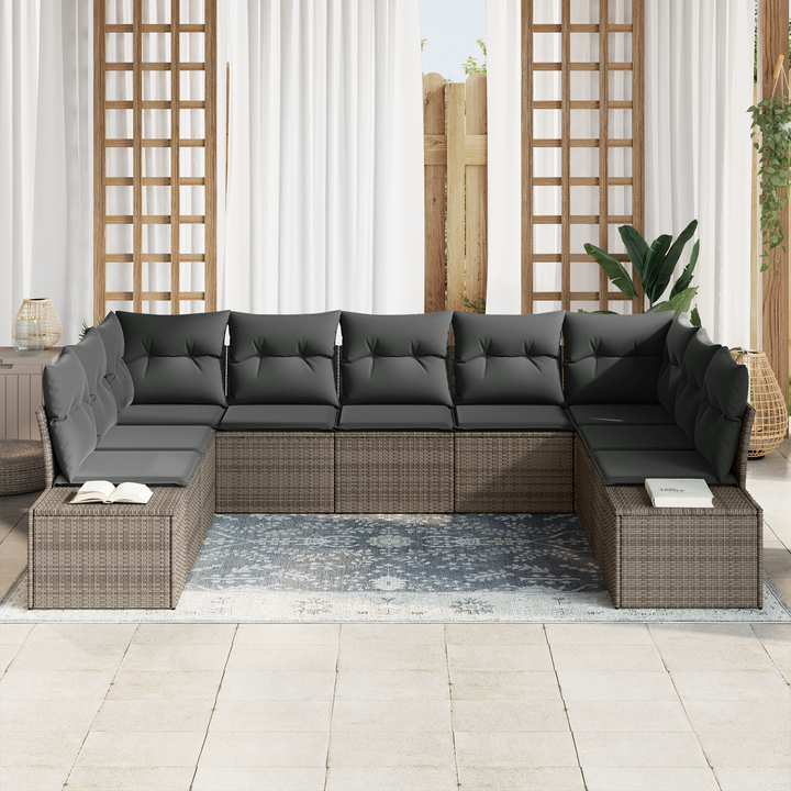 Havesofa Sæt med pude 9 pcs Grå Polyrattan