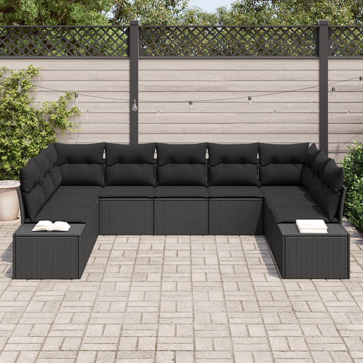 Havesofa Sæt med pude 9 pcs Sort Polyrattan