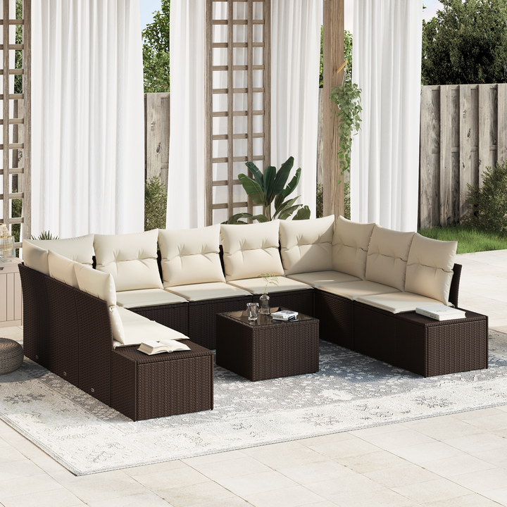 Havesofa Sæt med pude 9 pcs Brun og Creme Polyrattan