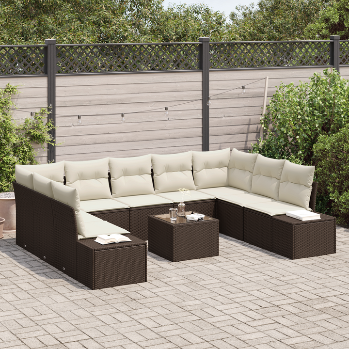 Havesofa Sæt med pude 9 pcs Brun og Creme Polyrattan