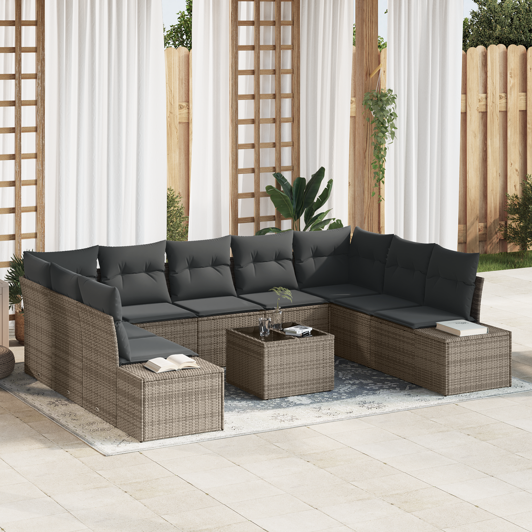 Havesofa Sæt med pude 9 pcs Grå Polyrattan