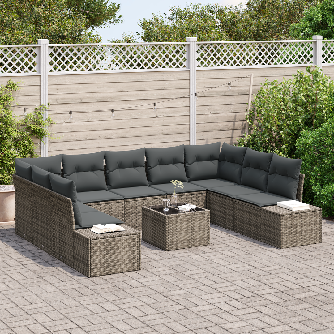 Havesofa Sæt med pude 9 pcs Grå Polyrattan