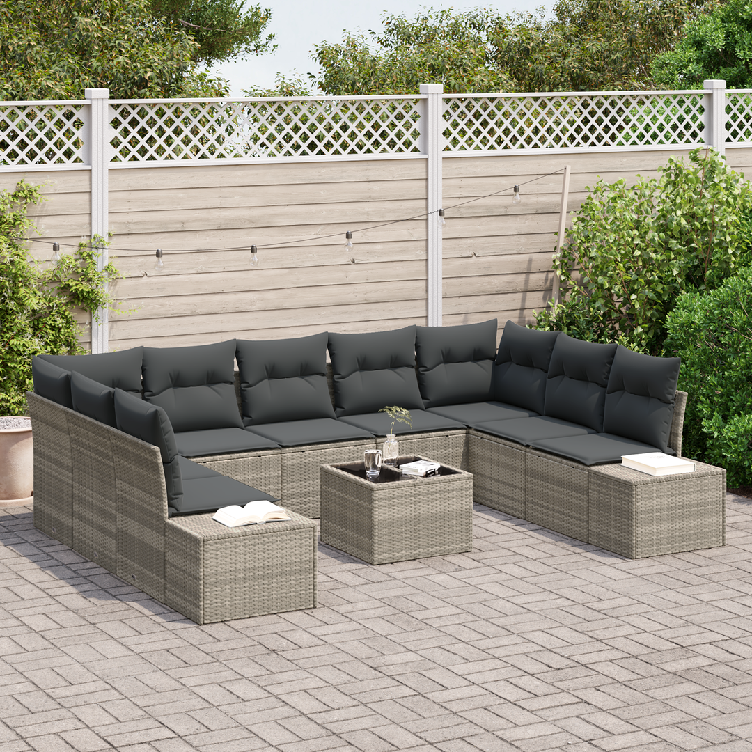 Havesofa Sæt med pude 9 pcs Lysegrå Polyrattan