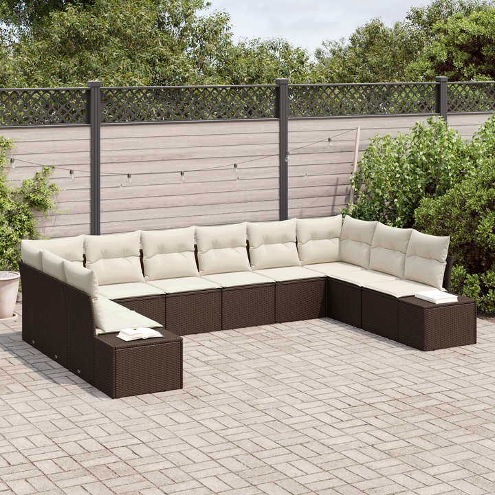 Havesofa Sæt med pude 10 pcs Brun og Creme Polyrattan