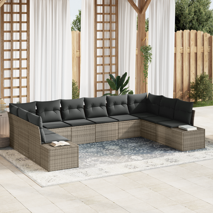 Havesofa Sæt med pude 10 pcs Grå Polyrattan