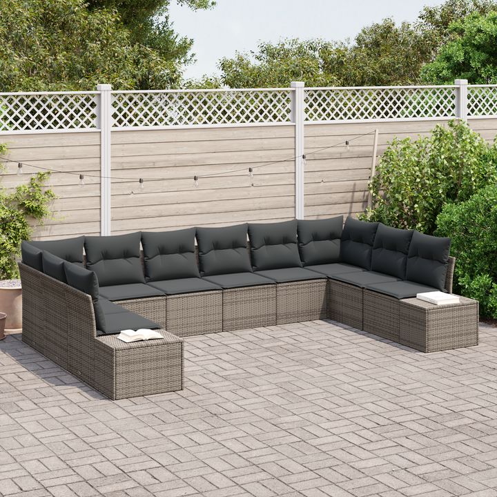 Havesofa Sæt med pude 10 pcs Grå Polyrattan