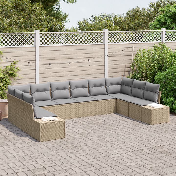 Havesofa Sæt med pude 10 pcs Beige og lys grå Polyrattan