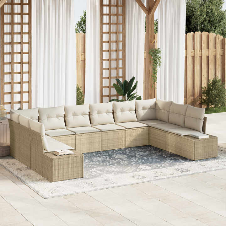 Havesofa Sæt med pude 10 pcs Beige og creme Polyrattan