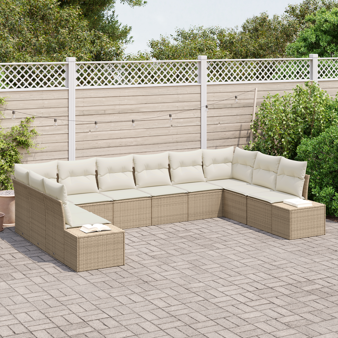 Havesofa Sæt med pude 10 pcs Beige og creme Polyrattan