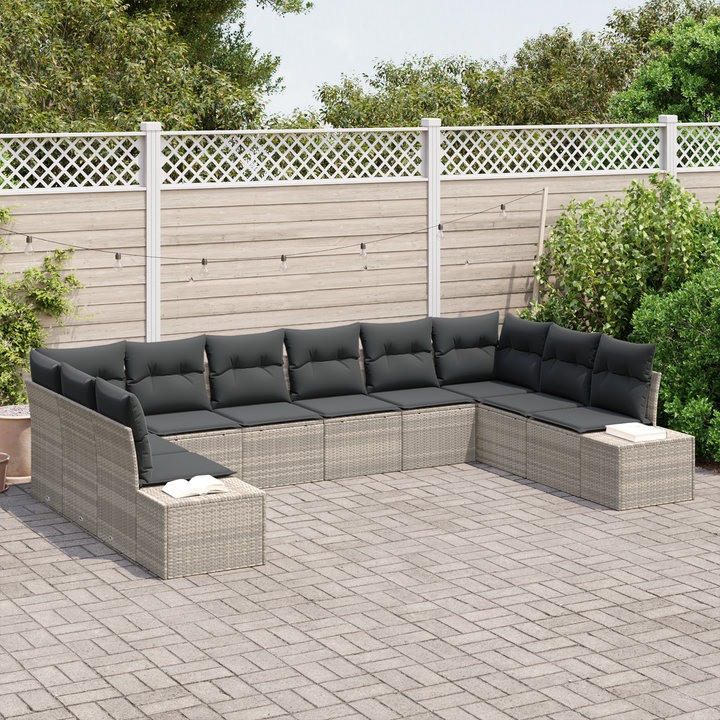 Havesofa Sæt med pude 10 pcs Lysegrå Polyrattan