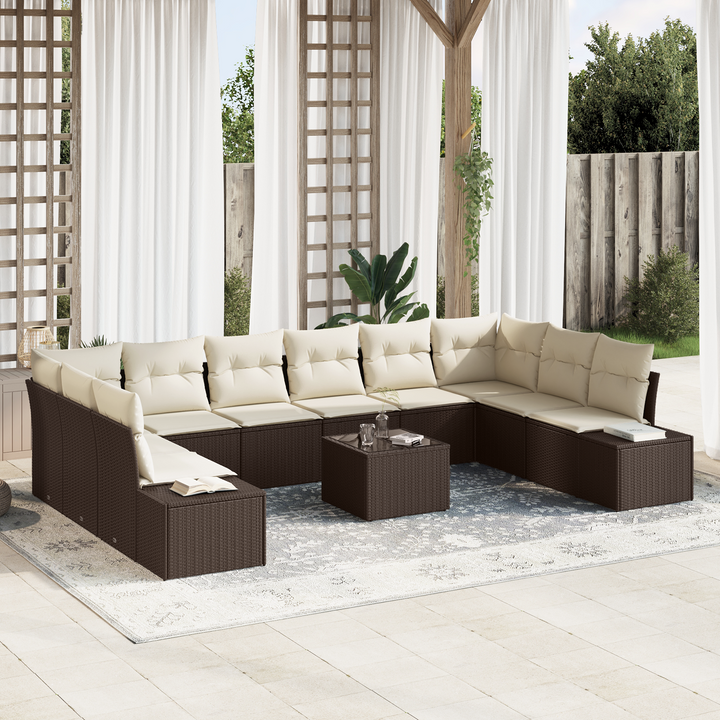 Havesofa Sæt med pude 10 pcs Brun og Creme Polyrattan