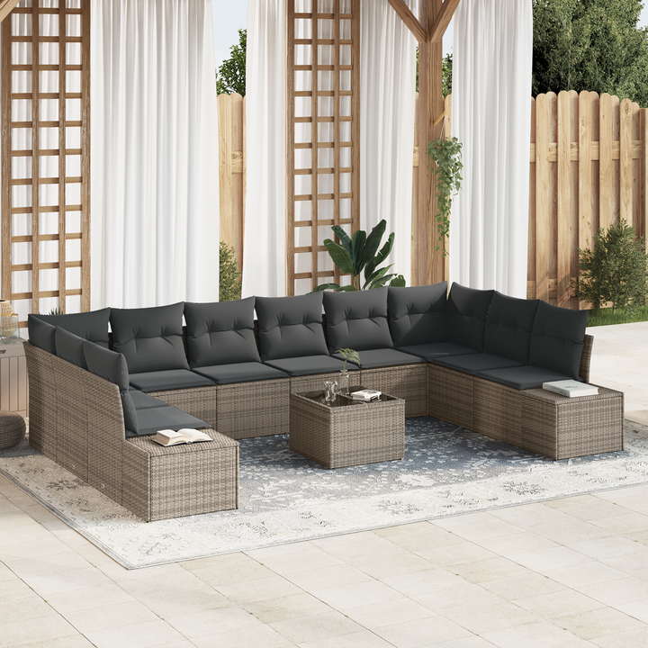 Havesofa Sæt med pude 10 pcs Grå Polyrattan