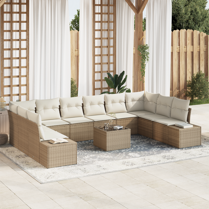 Havesofa Sæt med pude 10 pcs Beige og creme Polyrattan