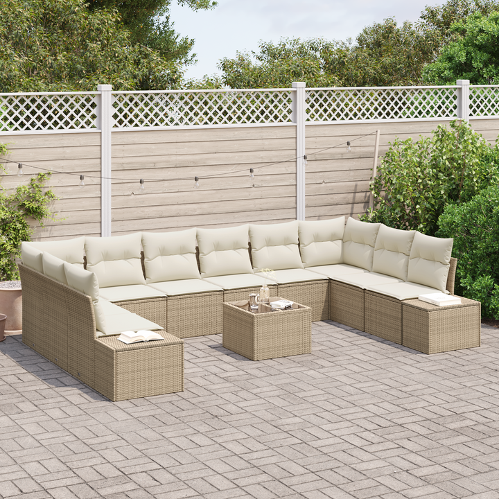 Havesofa Sæt med pude 10 pcs Beige og creme Polyrattan